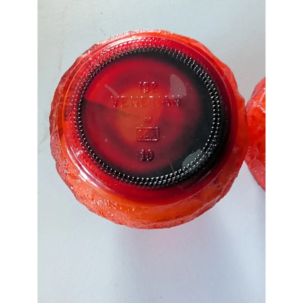 Vintage MCM Orange, Red Lowboy Citronella Textured Glass  Candles. Venetian 132